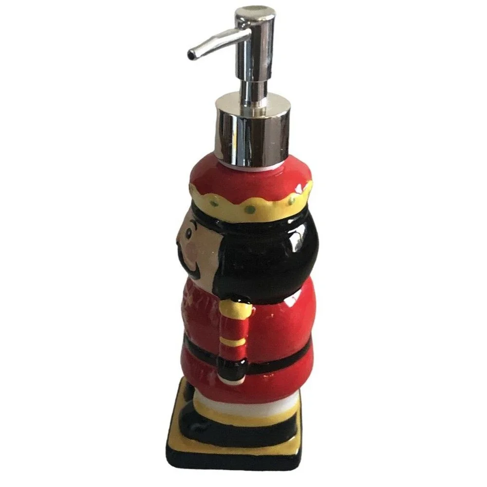 Christmas Nutcracker Soap Lotion Pump Dispenser Ceramic Holiday Winter 8.5 Tall